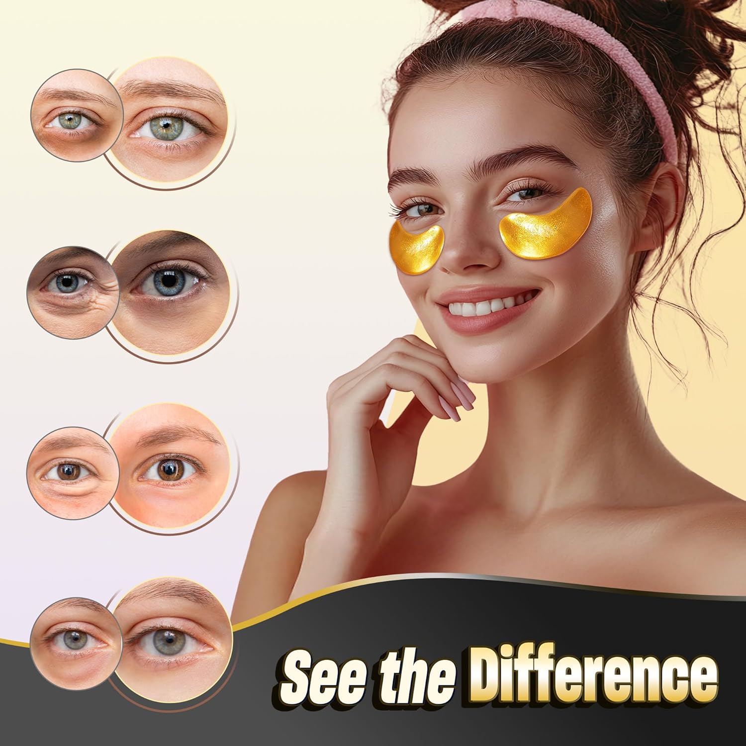 NAZANO 24K Gold Under Eye Patches - 60 Pack for Puffy Eyes, Dark Circles, Bags & Wrinkles with Collagen & Hyaluronic Acid - Eye Care Pads for Daily Skincare (Gold) - Image 3