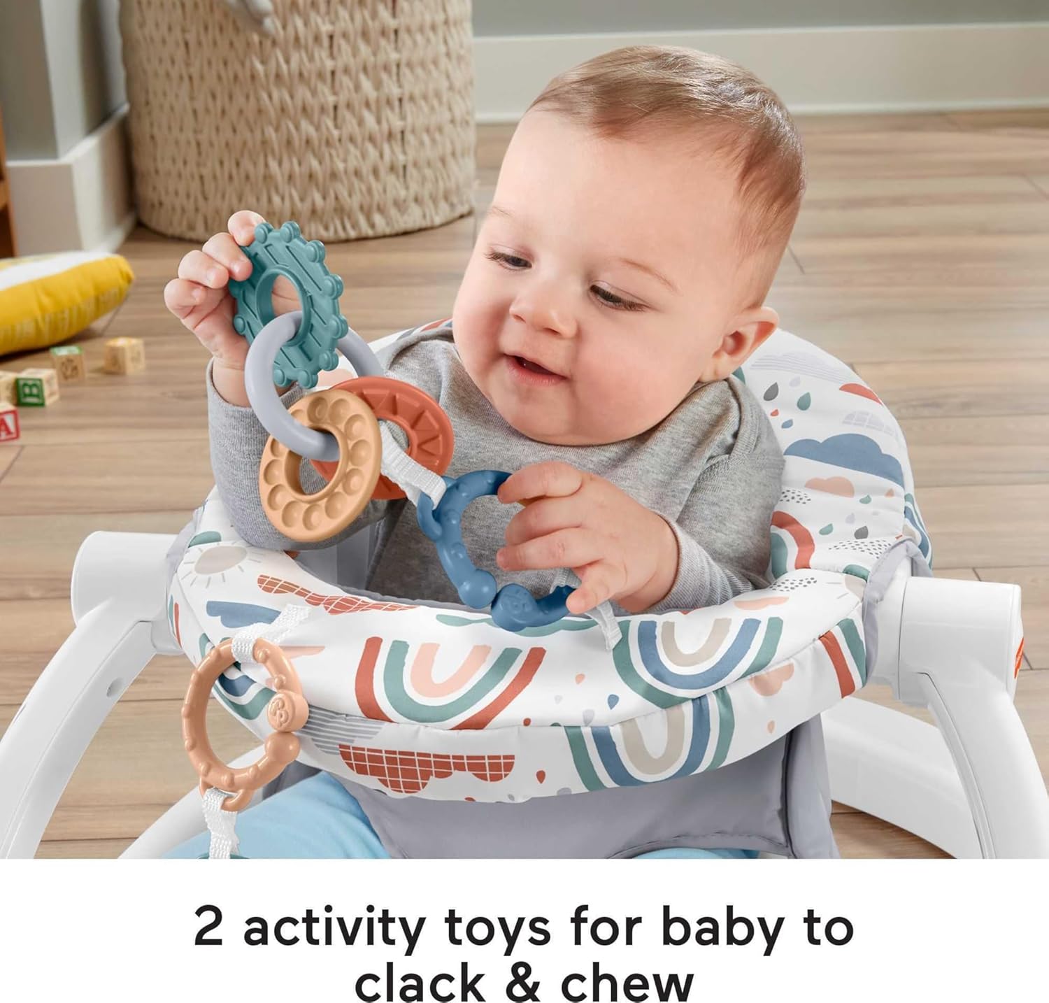 Fisher-Price Portable Baby Chair Sit-Me-Up Floor Seat with Developmental Toys & Machine Washable Seat Pad, Rainbow Showers - Image 3