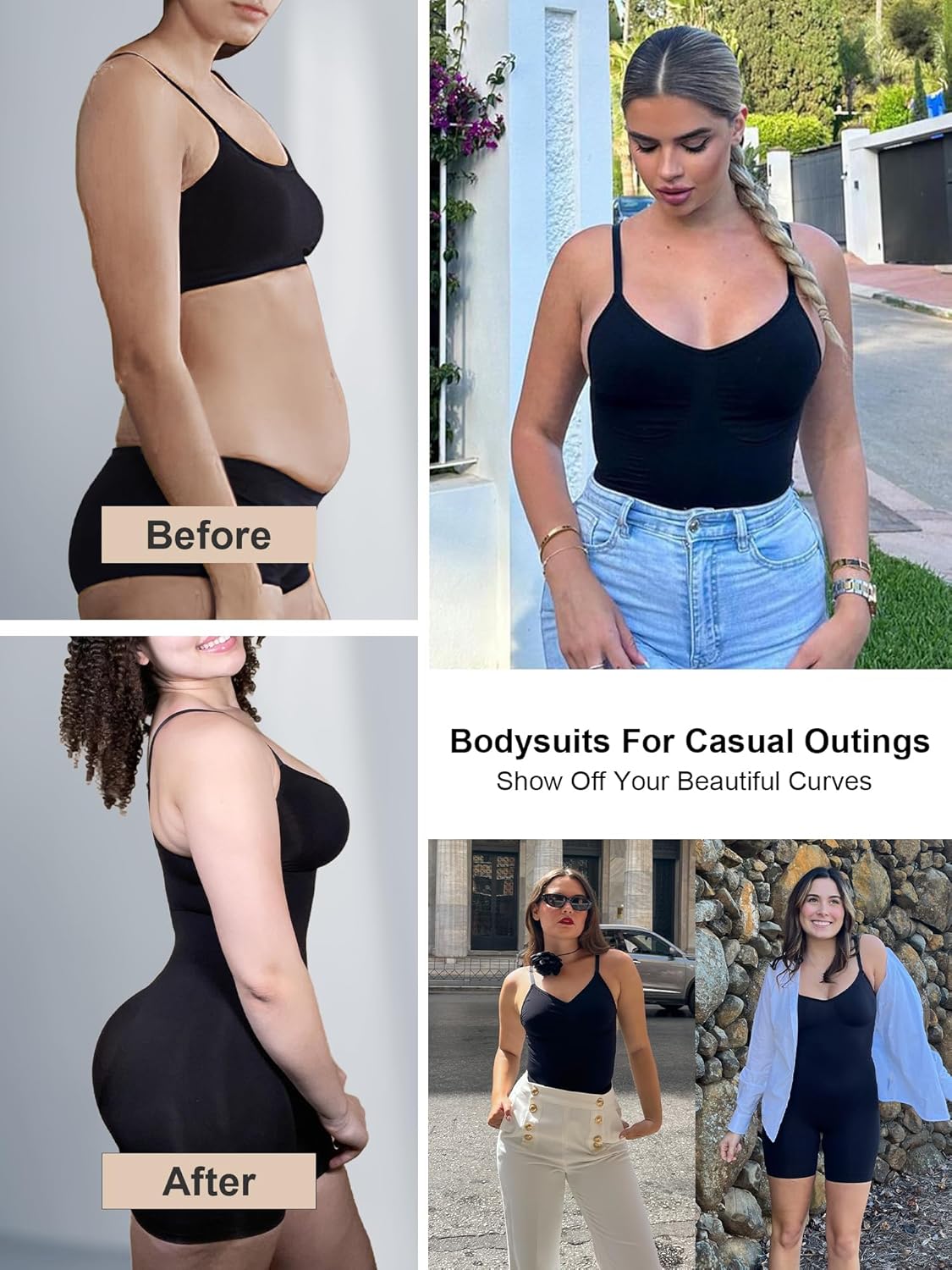 SHAPERX Shapewear for Women Tummy Control Bodysuit Mid Thigh Body Shaper Shorts for a Lifted Look - Image 5