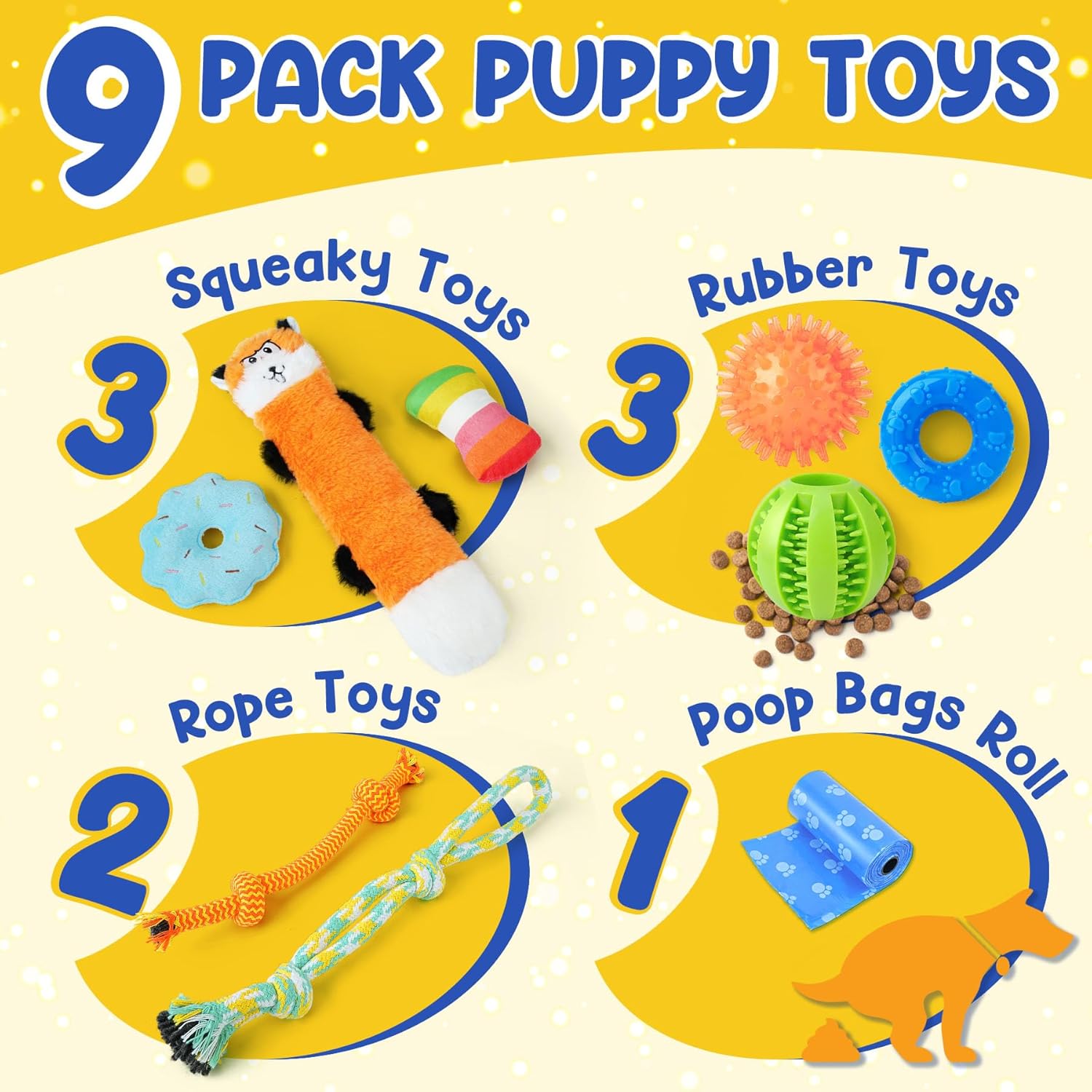 Puppy Toys for Teething, 9 Pack Interactive Dog Toys for Small Dogs, Puppy Chew Toys for Boredom with Rope Toys, Treat Ball and Cute Squeaky Toys - Image 2