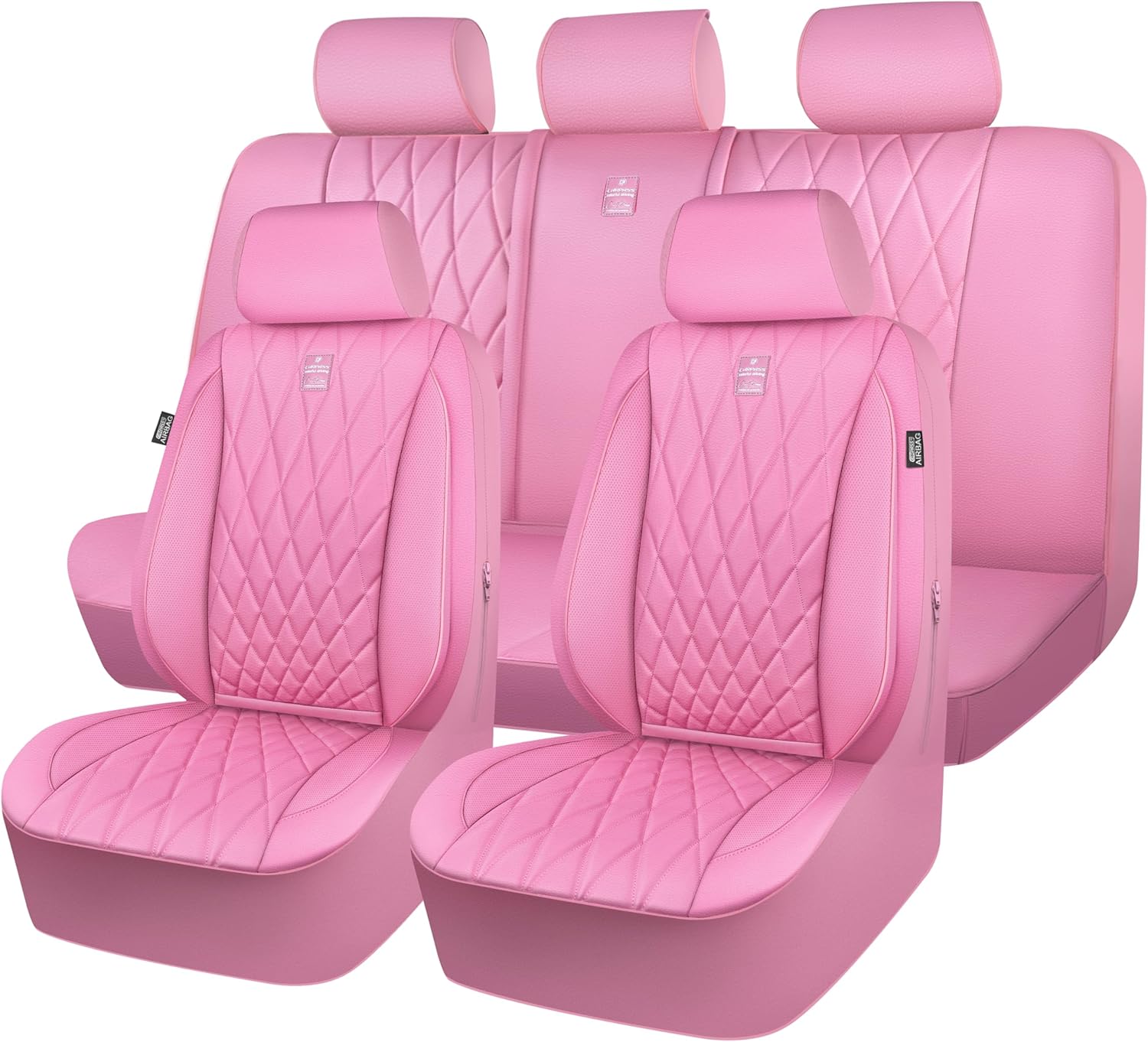 CAR PASS 5 Seats Piping Luxury Leather Seat Covers Full Set, Anti-Slip Waterproof Seat Covers Compatible with Front Armrests, Universal Fit for Suvs,Vans,Trucks,Airbag Compatible, Pure Pink CAR PASS 5 Seats Piping Luxury Leather Seat Covers Full Set, Anti-Slip Waterproof Seat Covers Compatible with Front Armrests, Universal Fit for Suvs,Vans,Trucks,Airbag Compatible, Pure Pink