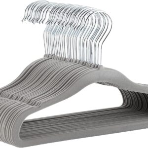 Amazon Basics Kids Velvet Non-Slip Space Saving Clothes Hangers with Shoulder Notches, Sturdy Closet Organizer for Baby/Toddler, 11.6″, Gray, 30-Pack
