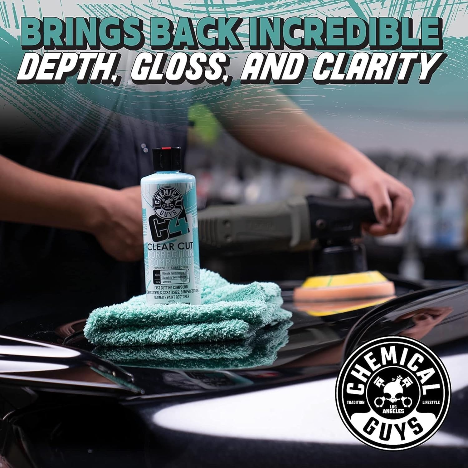 Chemical Guys C4 & P4 Clear Cut Correction Compound and Precision Paint Perfection Polish Combo - Removes Scratches, Swirls, Towel Marks, and Etching, Restores Gloss, Polishing Kit - 2 x 16 oz - Image 2