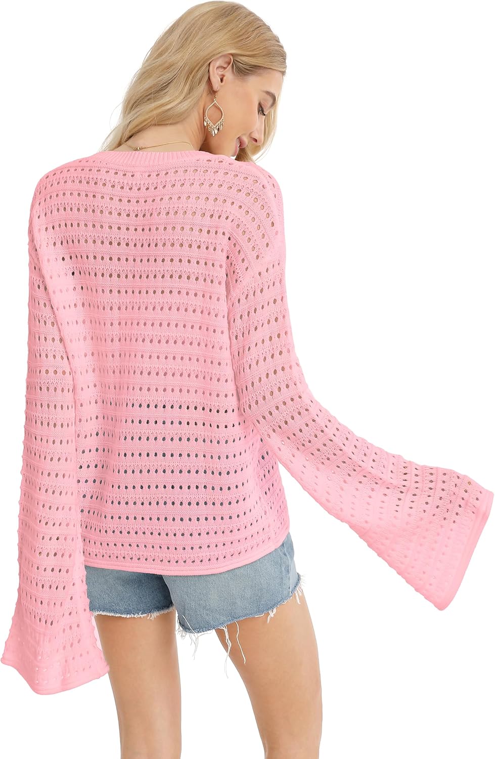 QUALFORT Womens Crochet Sweaters Long Sleeve Lightweight Hollow Out Knit Casual Soft Pullover Spring Summer Tops - Image 7
