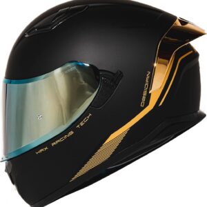 HAX Obsidian Full Face Dual Visor Adult Motorcycle Helmet for Motorbike Street Bike with Pinlock Ready DOT Approved Matte Black Gold M