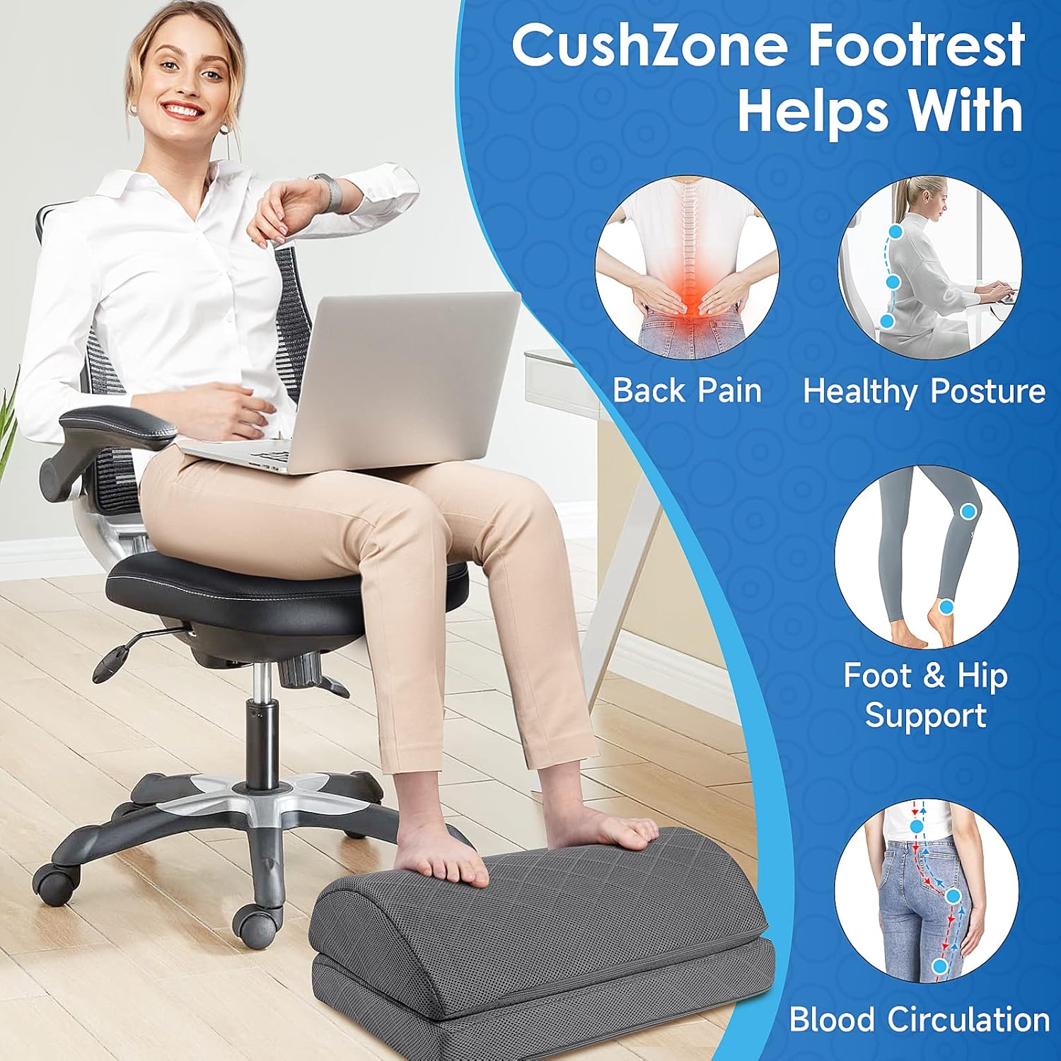 CushZone Foot Rest,Desk & Gaming Accessories,Foot Rest for Under Desk at Work,Comfortable Footrest with 2 Adjustable Heights & Removable Cover, Office Desk Accessories(Gray) - Image 4