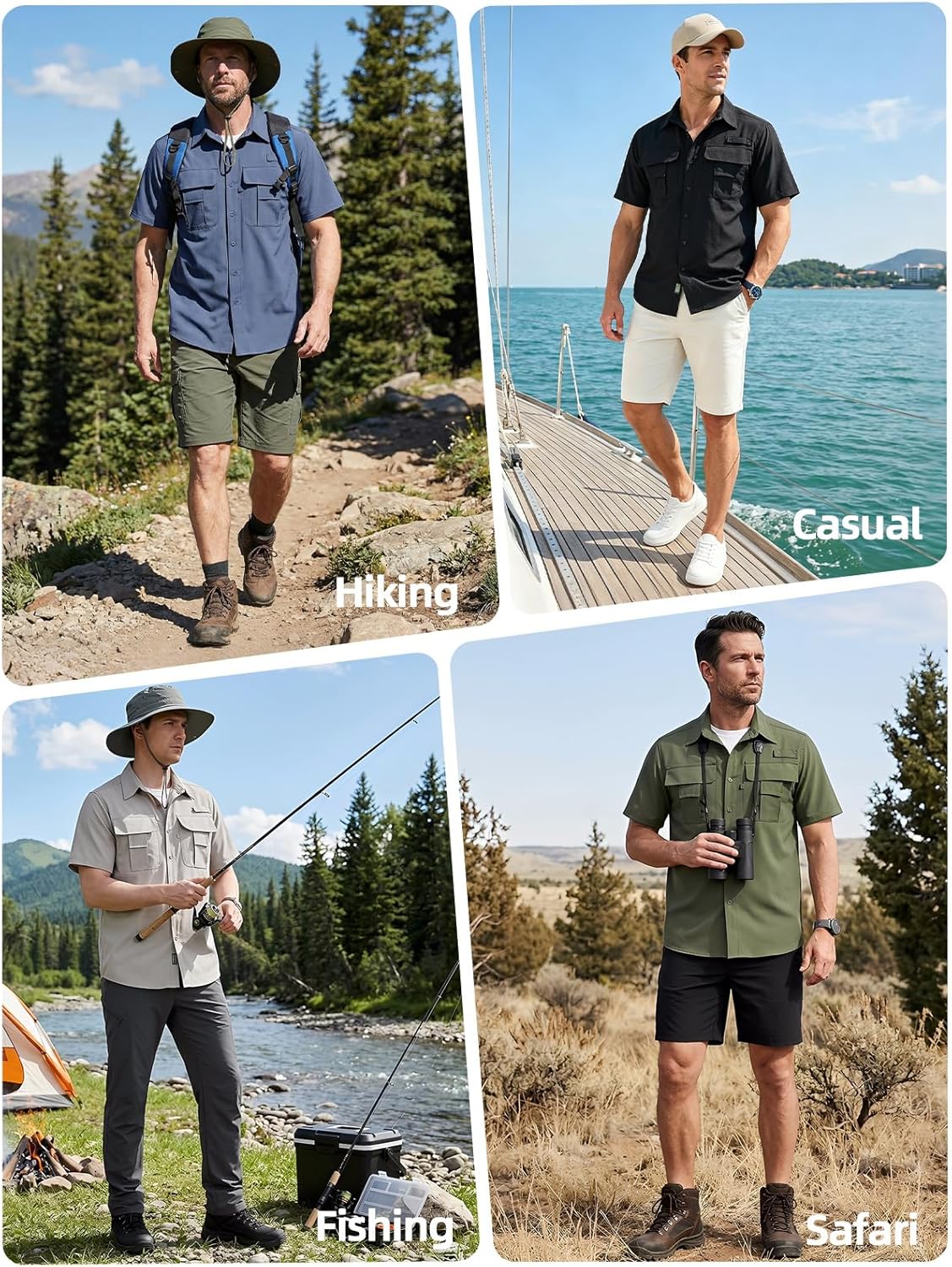 Mens Sun Protection Fishing Shirts Short Sleeves UPF50+ Button Down Quick Dry Shirts Hiking Zipper Pockets - Image 2