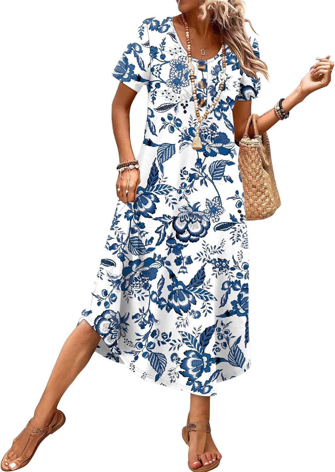 OFEEFAN Summer Dresses for Women 2026 Casual Midi Dresses Beach Vacation Outfits Tshirt Dress with Pockets Resort Wear - Image 3