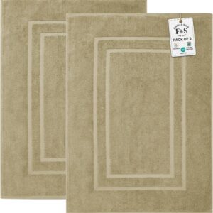Feather & Stitch 2 Piece Towel Like Bath Mats (30×21 Inch) 100% Cotton Terry Bath Mats, Bathroom Shower Floor Mats [NOT A Bathroom Rug], Soft Absorbent Washable Mats – Linen