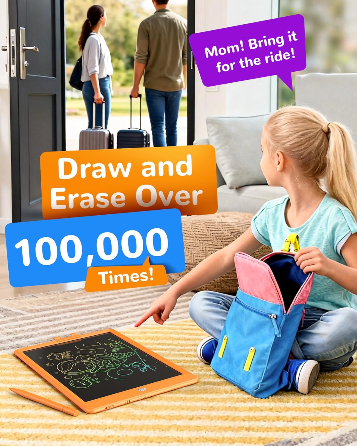KOKODI LCD Writing Tablet, 10 Inch Colorful Doodle Board Drawing Tablet, Erasable Reusable Electronic Drawing Pads, Educational and Learning Toy for 3-6 Years Old Boy and Girls - Image 5