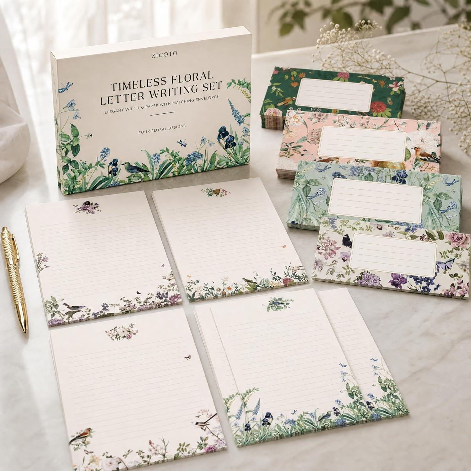 Beautiful Stationery Set with Envelopes - Premium-Quality, No-Bleed Lined Letter Writing Paper with Elegant Floral Designs - Cute Stationary Supplies Kit for Women & Personalized Gift for Loved Ones - Image 2