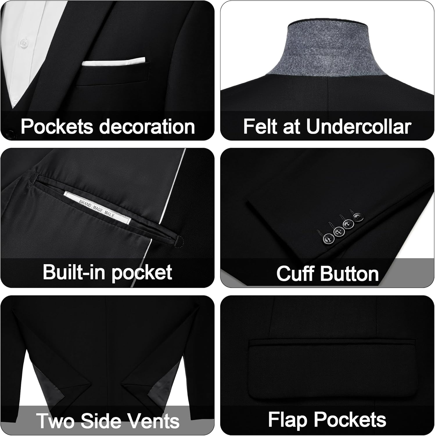 MAGE MALE Men's 3 Pieces Suit Elegant Solid One Button Slim Fit Single Breasted Party Blazer Vest Pants Set - Image 5