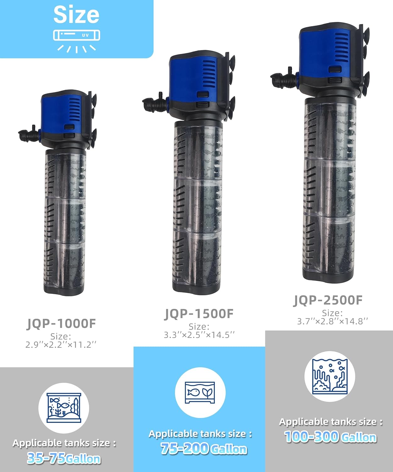 COOSPIDER Aquarium Filter Pond Filter for 35-75 Gallon, 260GPH Powerful Filtration Pond Pump, Submersible Canister Filters for Fish Turtle Tank, Cold Plunge, Clear Wavemaker Oxygen Supply - Image 3