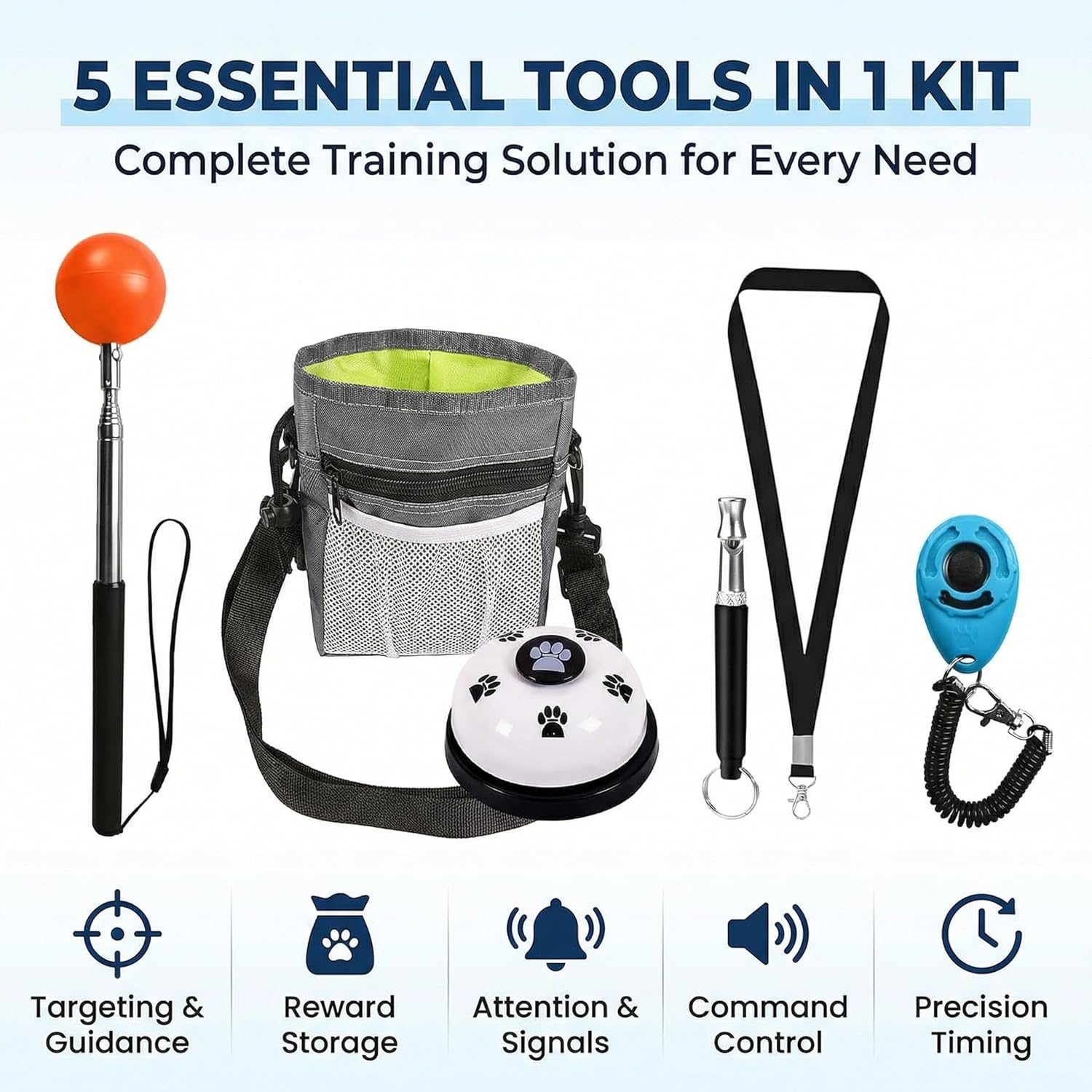 Pet Training Kit -Target Stick,Training Clicker,Whistle,Bell,Treat Pouch- Dog Training Equipment Tools, Agility Training Lure Course For Dogs,Cat Toilet Trainer Kit, Kitten Puppy Behavior Aids Trick - Image 2