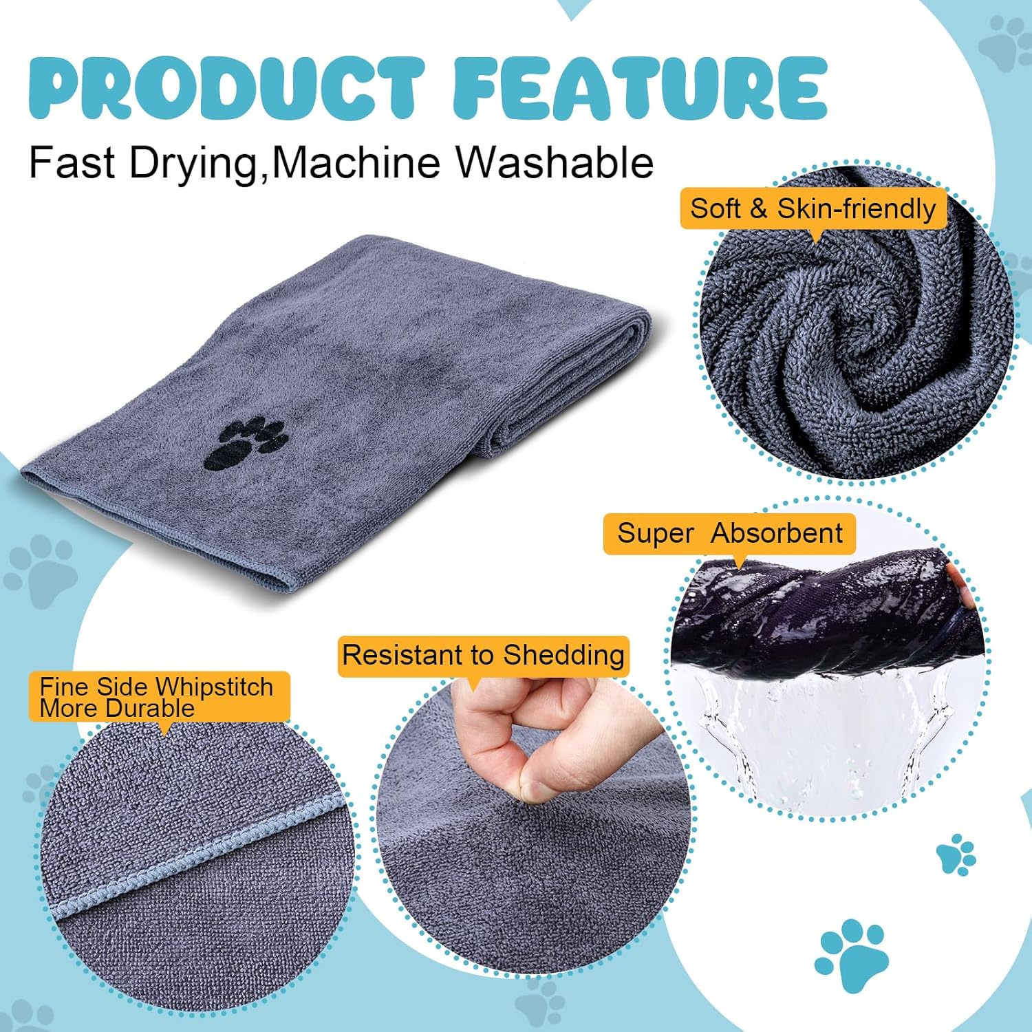 WOUSEDO Microfiber Dog Towels for Drying Dogs,40'' X 23.6'', Super Absorbent and Soft Pet Grooming Towel, Perfect Shower & Bath Supplies for Dogs(2-Pack Grey) - Image 3