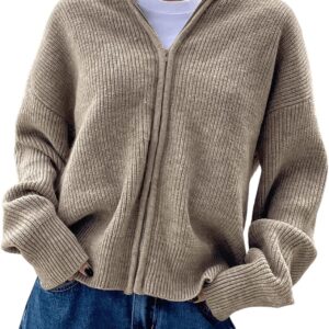 SOLY HUX Zip Up Cardigan for Women Hooded Cardigan Sweater Knitted Drop Shoulder Fall Clothes Winter Hoodies Outerwear