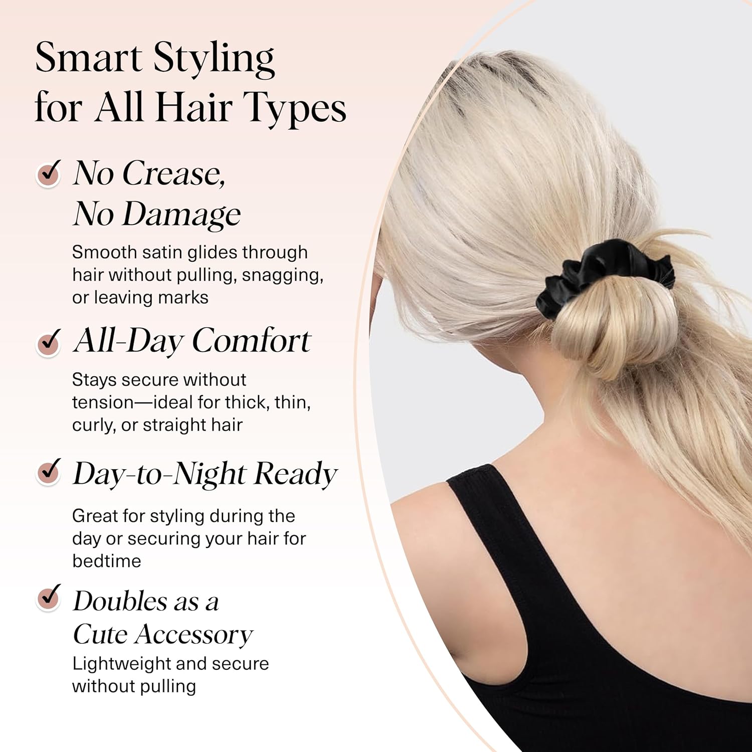 Kitsch Satin Scrunchies for Women - No Crease, Frizz Control | Softer Than Silk Scrunchies Gentle On Hair Scrunchies for All Hair Types | Stylish Hair Accessories College Essentials - Black, 5pcs - Image 3