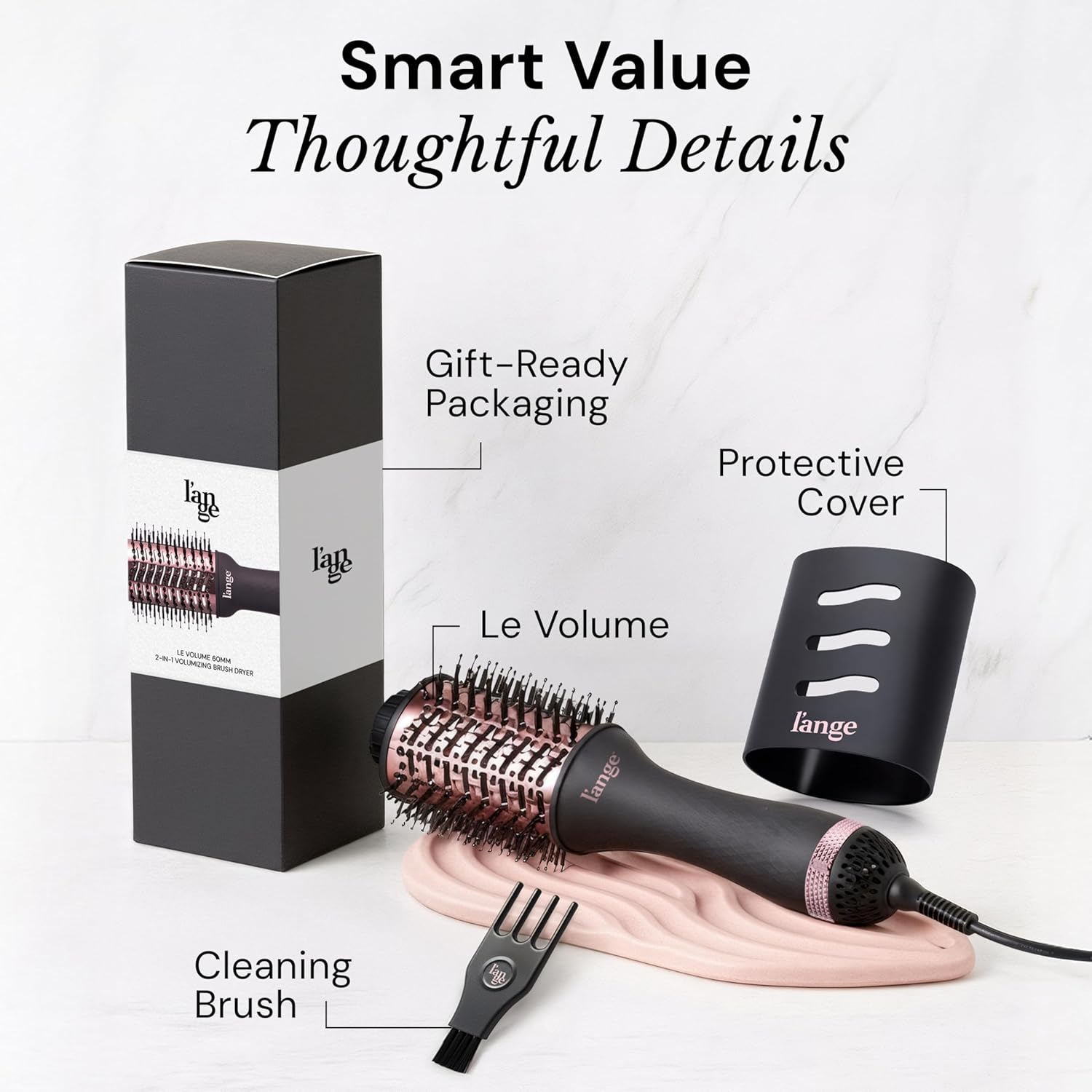 L'ANGE HAIR Le Volume 2-in-1 Titanium Blow Dryer Brush | Frizz Control Blowout Hair Dryer Brush For Drying And Straightening | Volumizing Hot Air Styler For All Hairstyles | Oval Barrel | Black - 75mm - Image 8