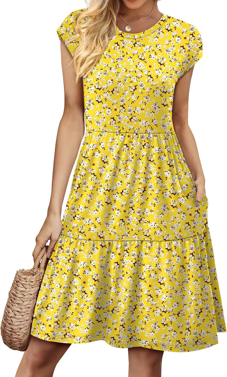 WIHOLL Summer Dresses for Women 2026 Cap Sleeve Casual Sundresses Floral Tiered Swing Fashion Beach Vacation Dress - Image 2