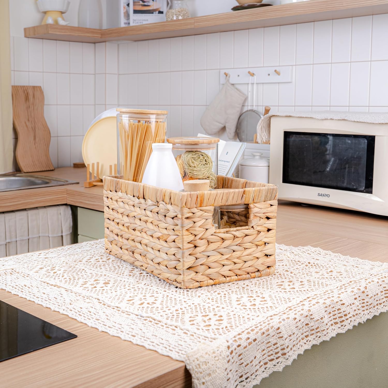 M4DECOR Set of 6 Water Hyacinth Storage Baskets – Wicker Storage Baskets for Shelves, Pantry Baskets for Organizing, Handwoven Wicker Baskets for Storage (Medium) - Image 5