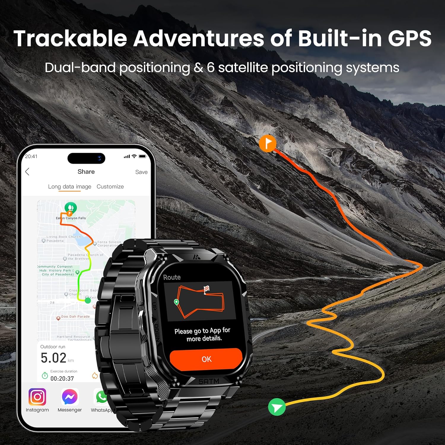 AMAZTIM GPS Smart Watches for Men, 1.96" AMOLED Large Screen, Rugged Stainless Steel Body, 50M Waterproof, Answer/Make Call, Heart Rate Monitor/Sleep Tracking, Android & iOS Compatible, Black, M3E - Image 3