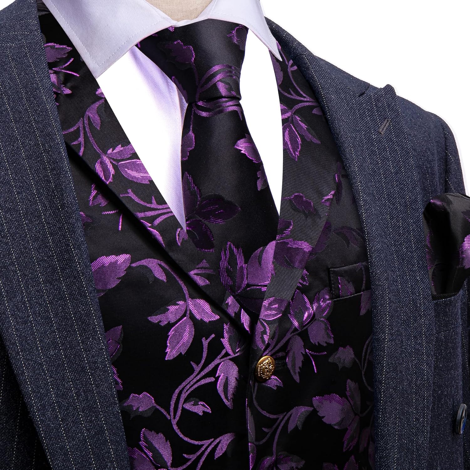 Barry.Wang Mens Silk Lapel/Shawl Collar Vest Tie Sleeve Holder Set Formal/Casual Paisley Vests Wedding Tuxedo Waistcoat - Image 2