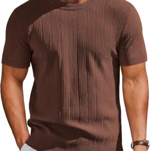 COOFANDY Men’s T-Shirts Short Sleeve Knit Shirts Casual Crewneck Ribbed Dress Tee Shirt
