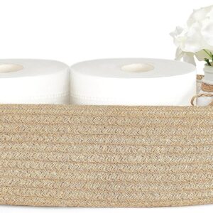Mkono Small Storage Basket for Toilet Tank Top Boho Bathroom Decor Woven Rope Toilet Paper Tray Organizer for Shelf Bedroom Living Room, Jute, 1 Pack, 13″ L x 6″ W