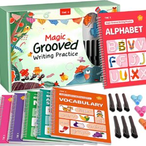 TIME X Magic Grooved Writing Practice Books, Reusable 3D Groove Handwriting Practice Workbooks for Kids Ages 3-8, Large Preschool Writing Books with Disappearing Ink for Kids 5-7 (Practice 6-Books)