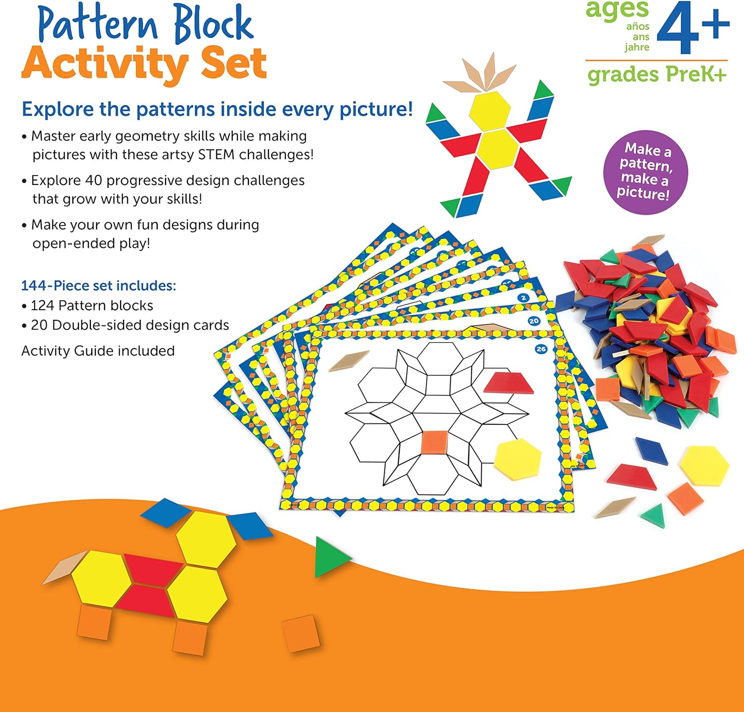 Learning Resources Pattern Block Activity Set, 20 Double-Sided Cards, Ages 4+ - Image 5