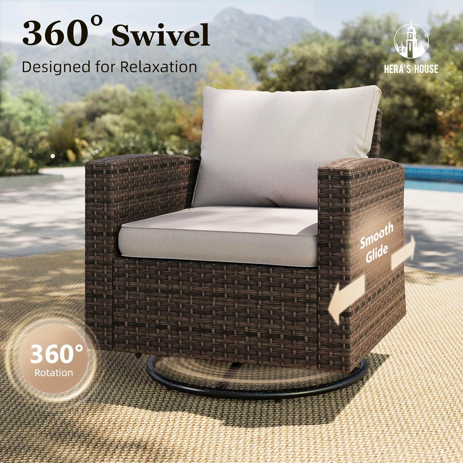 HERA'S HOUSE Swivel Glide Patio Furniture Set with 56" Fire Pit Table, 6 Pieces Outdoor Wicker Sectional Conversation Sofa Sets for Lawn Backyard Deck, Beige - Image 2