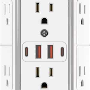 JcBlaon Outlet Extender Surge Protector – 6 Outlet Splitter with 4 USB Ports (2 USB C), Multiple Plug Expander Wall Charger, 3 Sided Multi Plug Wall Adapter Power Strip for Home Office Kitchen Travel