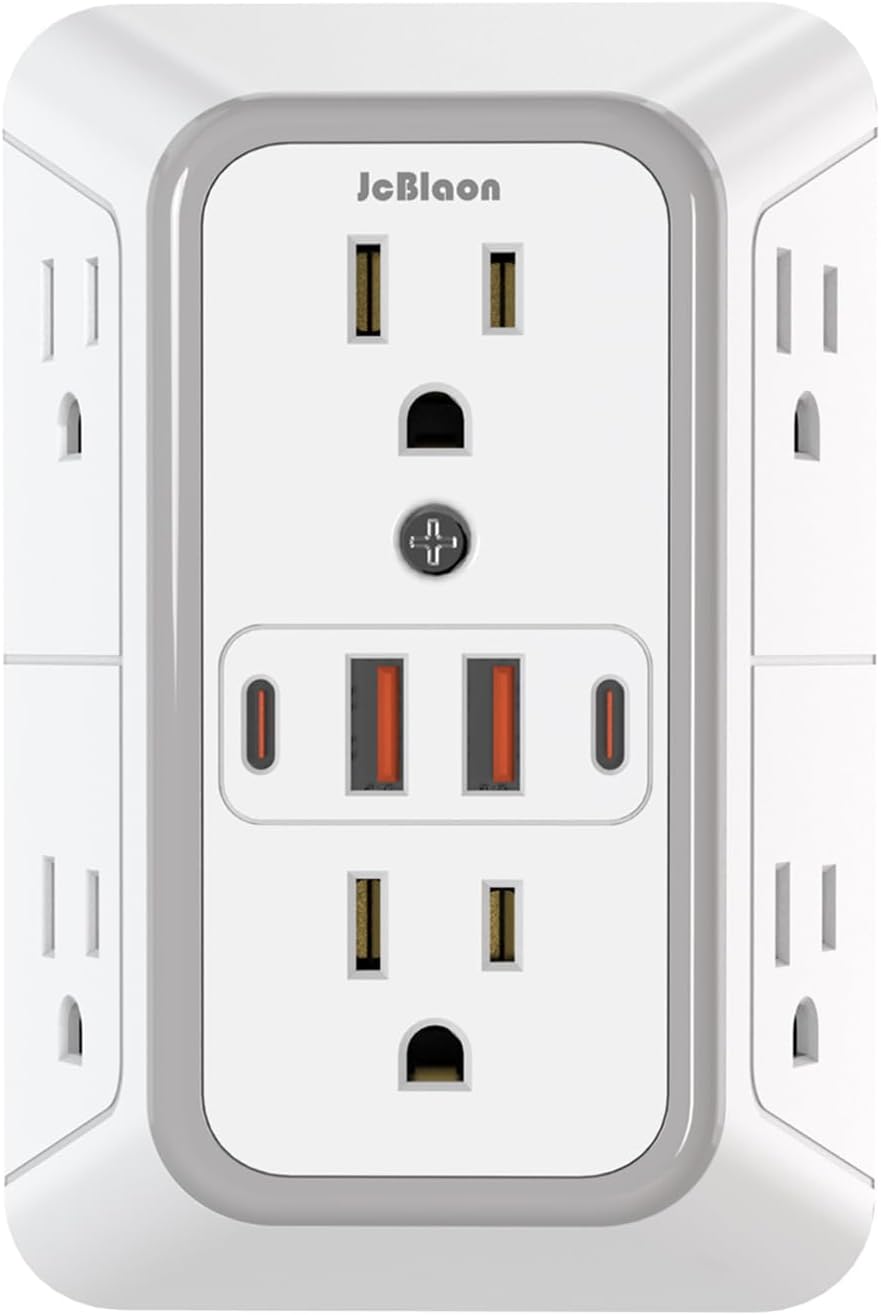 JcBlaon Outlet Extender Surge Protector – 6 Outlet Splitter with 4 USB Ports (2 USB C), Multiple Plug Expander Wall Charger, 3 Sided Multi Plug Wall Adapter Power Strip for Home Office Kitchen Travel JcBlaon Outlet Extender Surge Protector – 6 Outlet Splitter with 4 USB Ports (2 USB C), Multiple Plug Expander Wall Charger, 3 Sided Multi Plug Wall Adapter Power Strip for Home Office Kitchen Travel