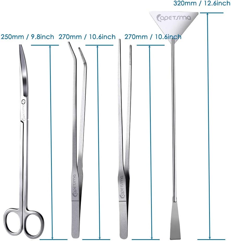 Capetsma Aquascape Long Stainless Steel Plant Tools Set - Aquarium Tweezers, Scissors, Spatula, Algae Scrapers - Fish Tank Cleaning Kit - Image 2