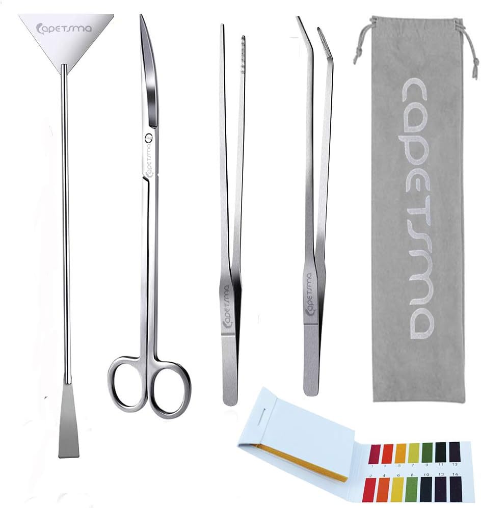 Capetsma Aquascape Long Stainless Steel Plant Tools Set – Aquarium Tweezers, Scissors, Spatula, Algae Scrapers – Fish Tank Cleaning Kit Capetsma Aquascape Long Stainless Steel Plant Tools Set – Aquarium Tweezers, Scissors, Spatula, Algae Scrapers – Fish Tank Cleaning Kit