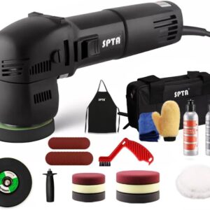 SPTA Mini Orbital Polisher – 3 Inch 10mm/780W Variable Speed Dual Action With Polishing Pads, Sanding Discs, Pad Conditioning Brush