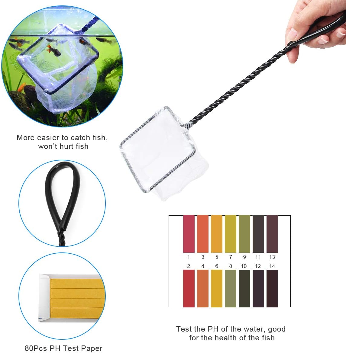 Luxiv Aquarium Aquascape Tools Kit, 6 in 1 A Aquatic Plant Aquascaping Tool Stainless Steel Tweezers Scissors Spatula for Aquarium Tank Clean Aquascape Tools with Fishing Net, 80P PH Paper - Image 6
