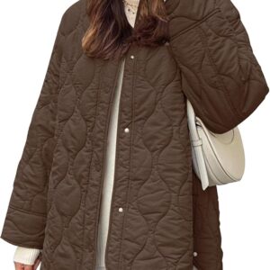 Flygo Women’s Oversized Quilted Lightweight Jacket Button Down Puffer Padded Outerwear with Pocket