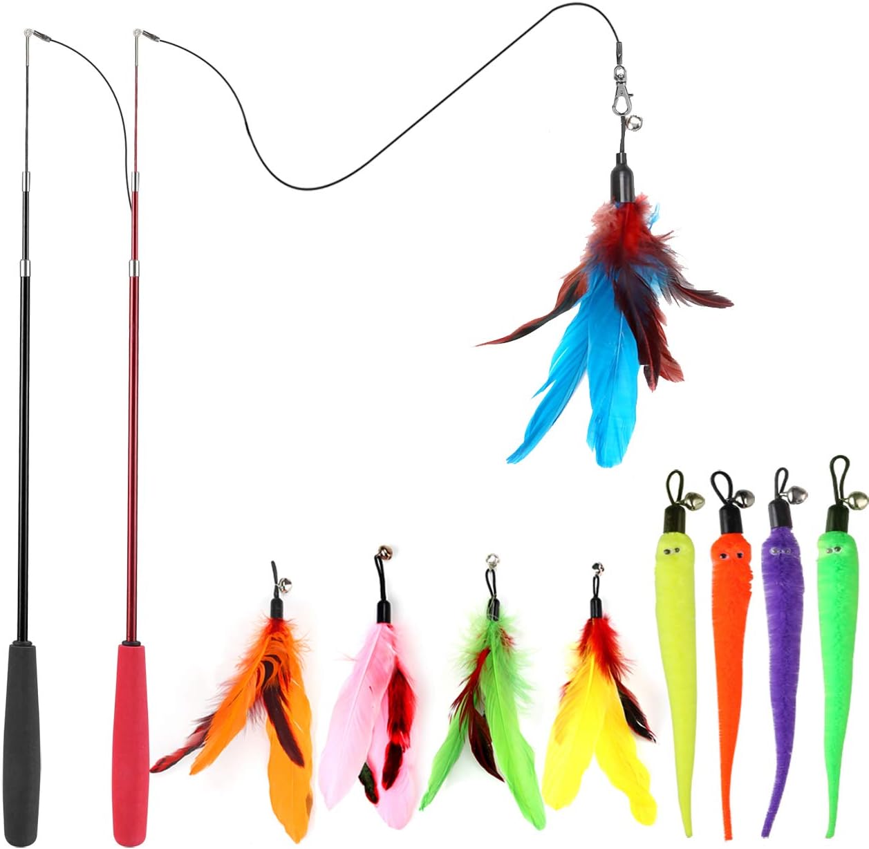 MeoHui Cat Toys for Indoor Cats, Interactive Cat Toy 2PCS Retractable Wand Toy and 9PCS Cat Feather Toys Refills, Funny Kitten Toys Cat Fishing Pole Toy for Bored Indoor Cats Chase and Exercise MeoHui Cat Toys for Indoor Cats, Interactive Cat Toy 2PCS Retractable Wand Toy and 9PCS Cat Feather Toys Refills, Funny Kitten Toys Cat Fishing Pole Toy for Bored Indoor Cats Chase and Exercise