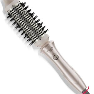 TYMO Thermal Brush Curling Brush – STYLUX 1.5 Inch Blowout Volumizer with Flexi-Fit for Hair Straightening, Heated Round Styler Tool, Hair Straightener and Curler 2 in 1, Dual Voltage, Gold