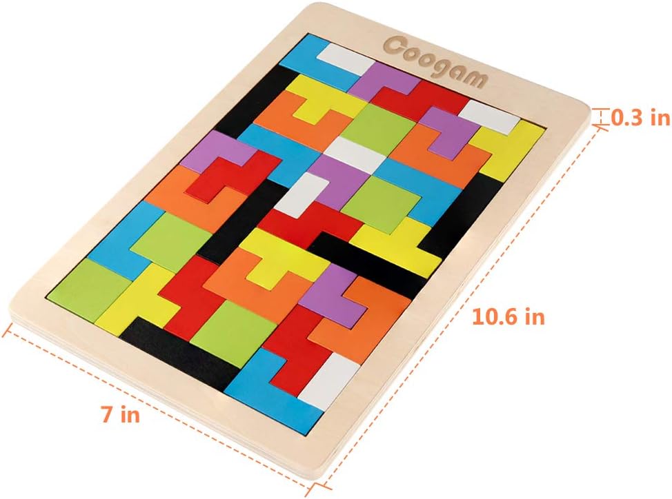 Coogam Wooden Blocks Puzzle Brain Teasers Toy Tangram Jigsaw Intelligence Colorful 3D Russian Blocks Game STEM Montessori Educational Gift for Kids (40 Pcs) - Image 7