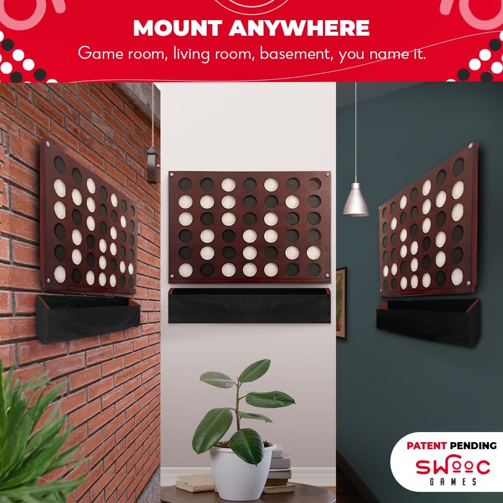 Swooc Games® - Wall Mounted Giant 4 in A Row - 60% Quieter - Jumbo Size Wall Games - Game Room Game, Accessories and Decor - Garage and Basement Decor - Large Connect - Four in a Row for Kids & Adults - Image 6