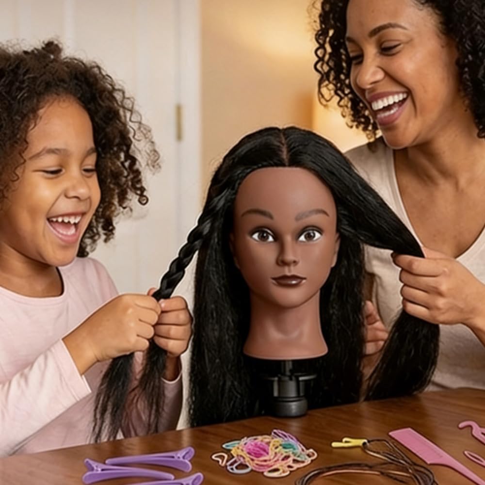 16 Inch 100% Real Hair Mannequin Head Training Head Manikin Cosmetology Doll Head for Hairdresser Practice Braiding Hair Styling with Clamp stand (16 -Inch) - Image 5