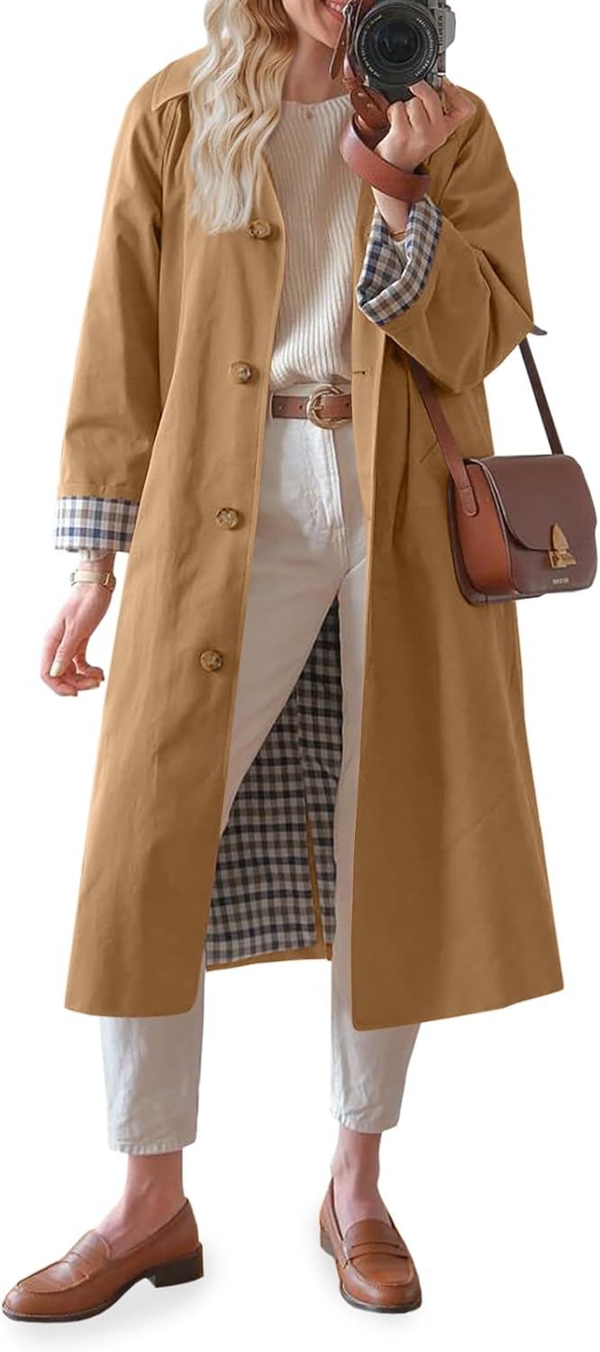 Tankaneo Womens Long Trench Coat Single Breasted Oversized Windproof Overcoat Fashion Outerwear Tankaneo Womens Long Trench Coat Single Breasted Oversized Windproof Overcoat Fashion Outerwear