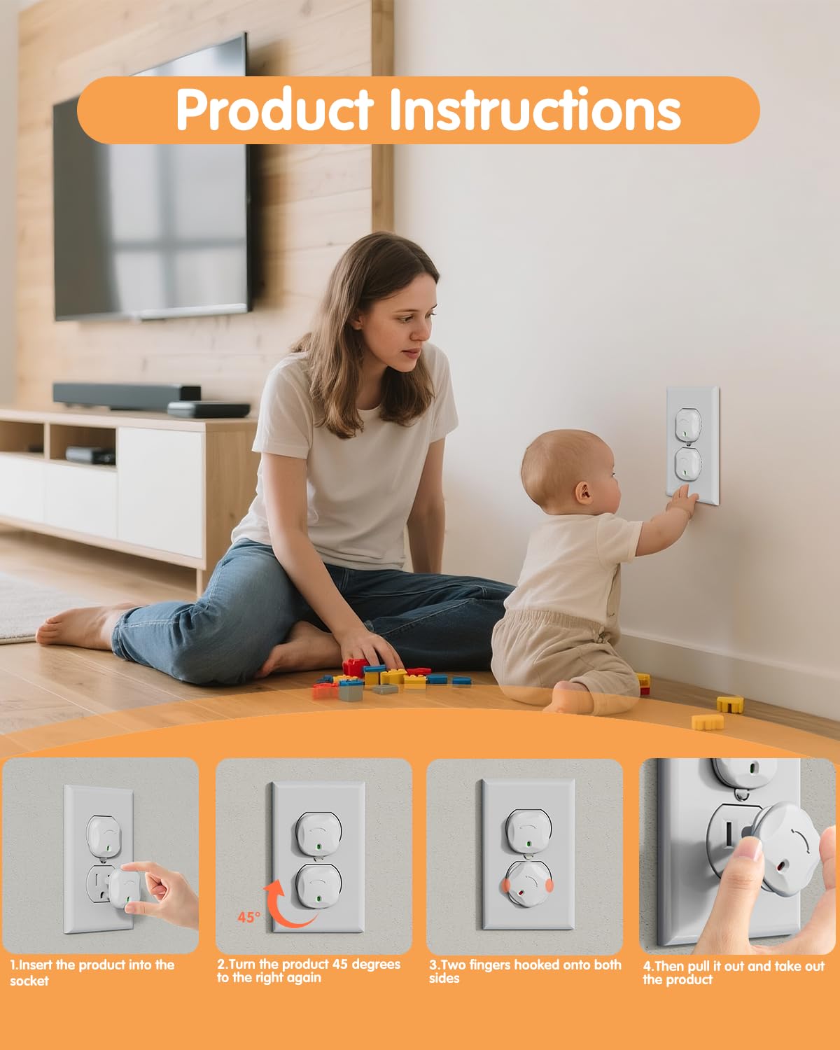 Outlet Covers Baby Proofing, 24 Pack Plug Covers Baby Proofing, Outlet Plug Covers for US 3-Prong to Prevent Electric Shock, Outlet Covers for Home, Office, School, Toddlers & Babies, White - Image 6