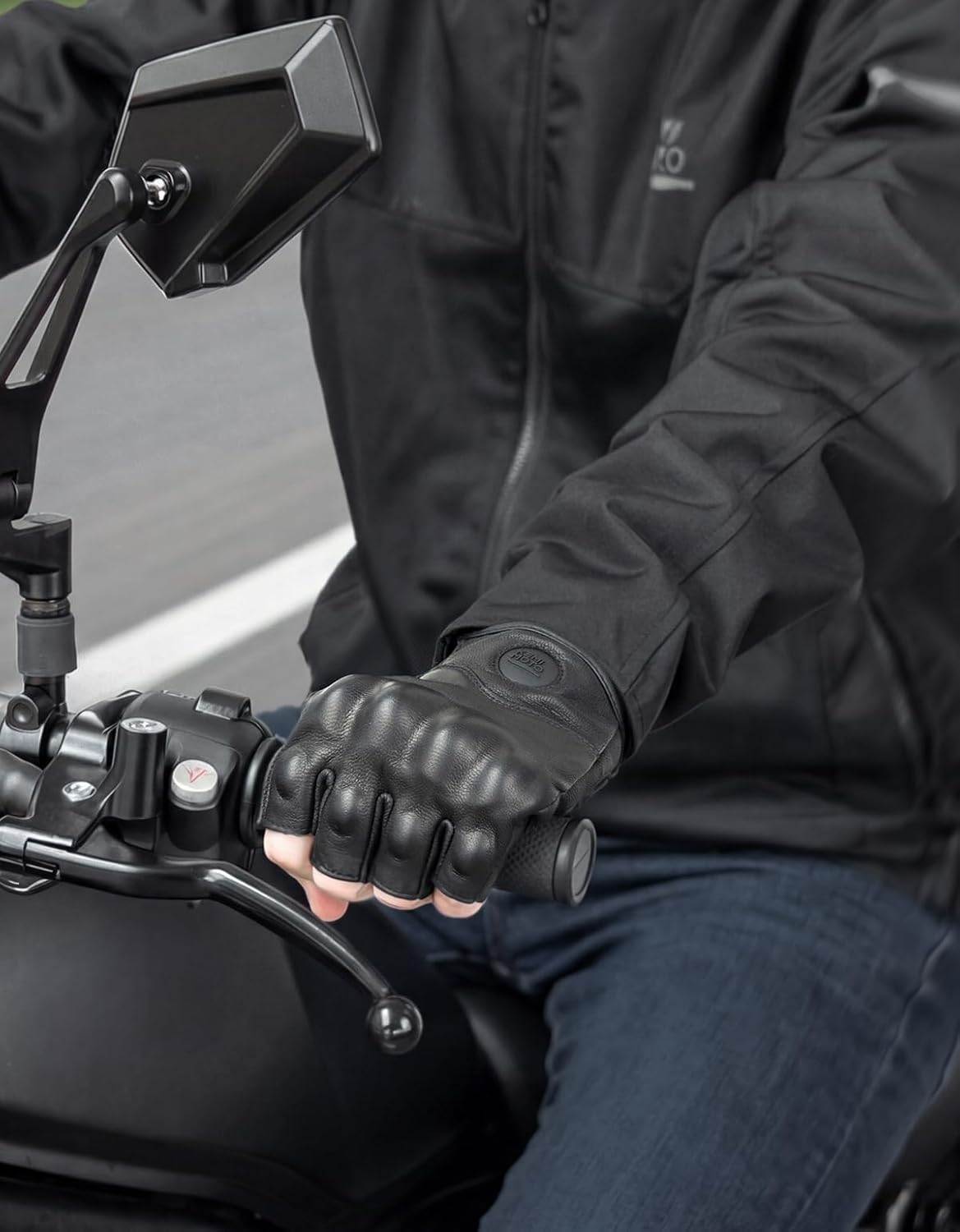KEMIMOTO Motorcycle Leather Half Finger Gloves for Men Women, Hard Knuckle Protective Riding Gloves with Shock-Absorbing Padded Palm for Motorbike, Cycling, ATV & Outdoor Sports - Image 6