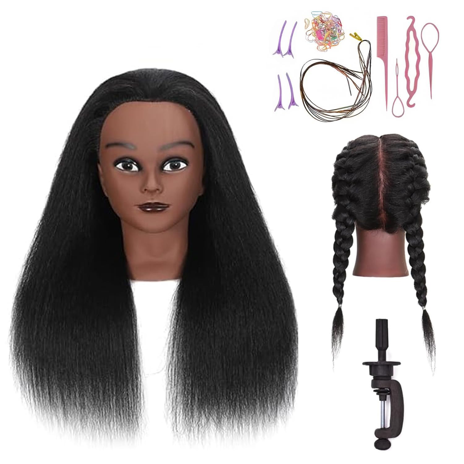 16 Inch 100% Real Hair Mannequin Head Training Head Manikin Cosmetology Doll Head for Hairdresser Practice Braiding Hair Styling with Clamp stand (16 -Inch) 16 Inch 100% Real Hair Mannequin Head Training Head Manikin Cosmetology Doll Head for Hairdresser Practice Braiding Hair Styling with Clamp stand (16 -Inch)