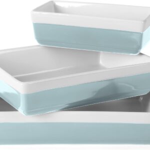 MARTHA STEWART 3-Piece Oven to Table Stoneware Bakeware Set – Baking Dish & Casserole Set – Dusty Blue – Durable Oven-Safe Bakeware for Baking and Serving