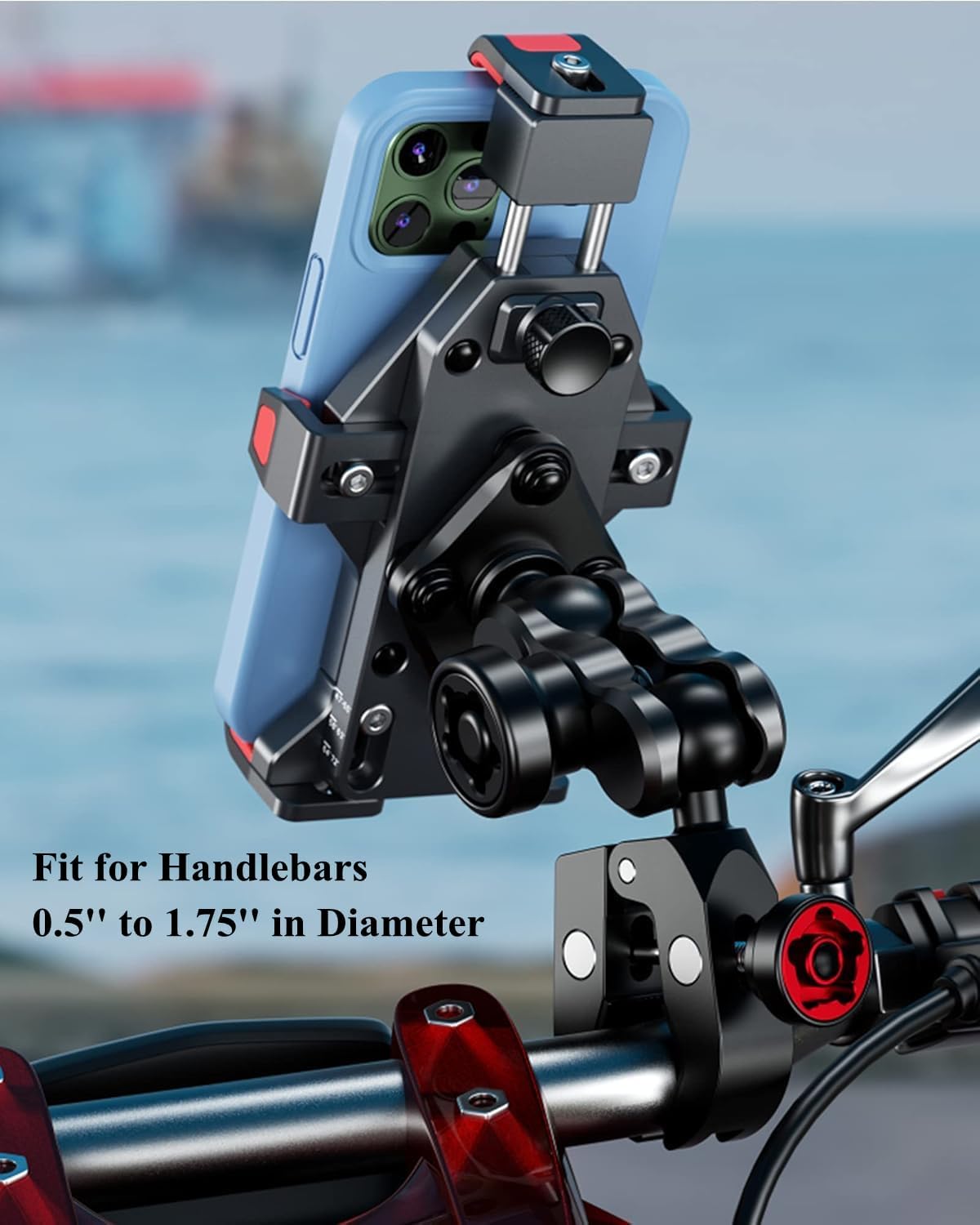 BRCOVAN Metal Anti-Theft Motorcycle Phone Mount with Vibration Dampener & High-Speed Secure Lock, Adjustable Aluminum Alloy Motorcycle Cellphone Holder for Bike Scooter ATV UTV Fit 4.7''-7.2'' Phones - Image 9