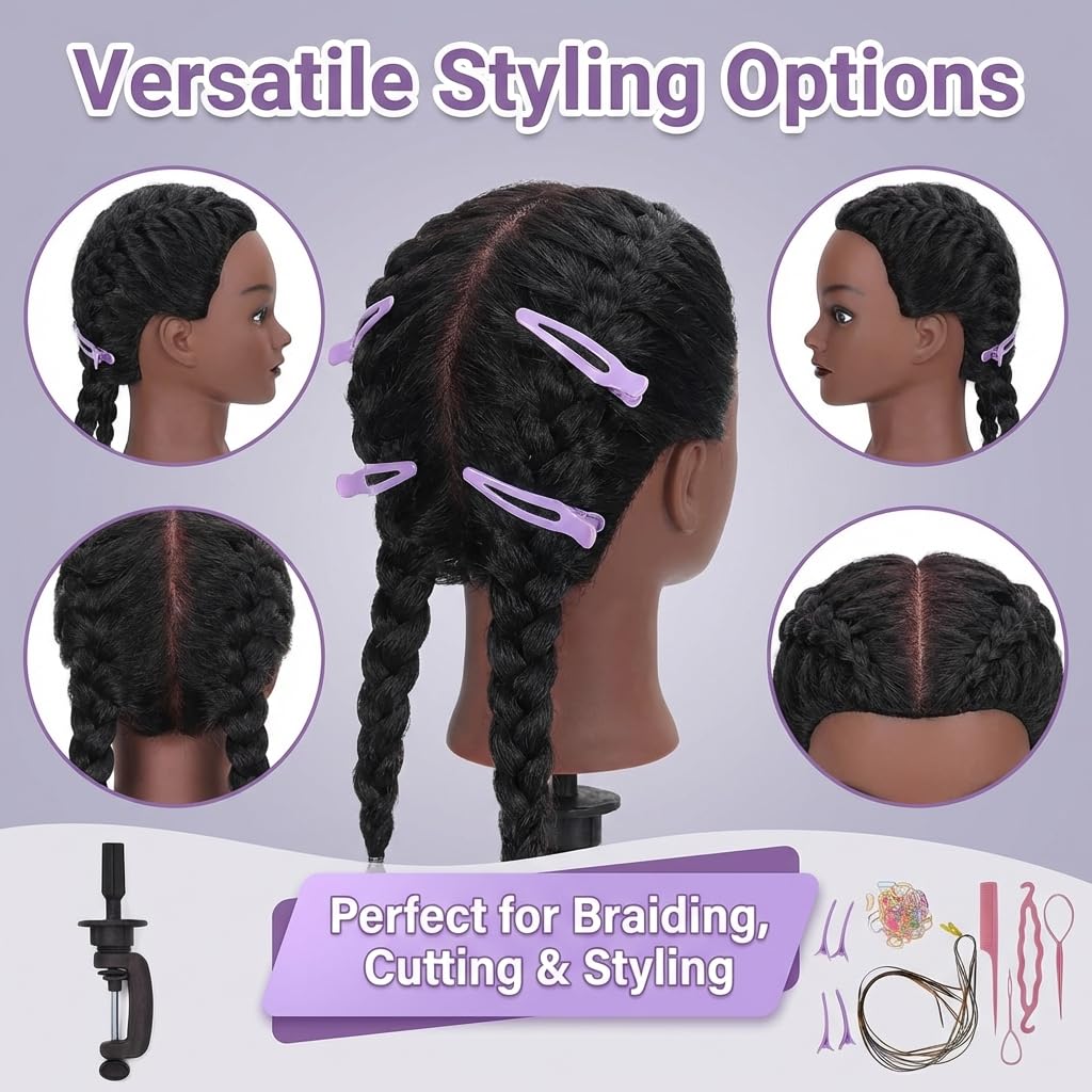 16 Inch 100% Real Hair Mannequin Head Training Head Manikin Cosmetology Doll Head for Hairdresser Practice Braiding Hair Styling with Clamp stand (16 -Inch) - Image 7